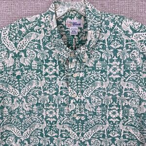 Vtg 90's Reyn Spooner Shirt Sz 2XL Green Peacock Floral Hawaii Kloth Popover